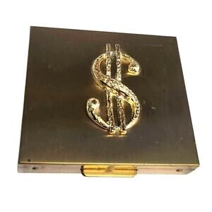 Vtg 1950s Sam Fink Gold Tone Dollar Sign Coin Money Holder Compact